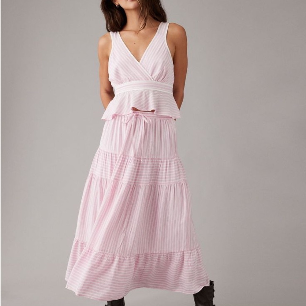 American Eagle Outfitters Light Pink Striped Maxi Skirt